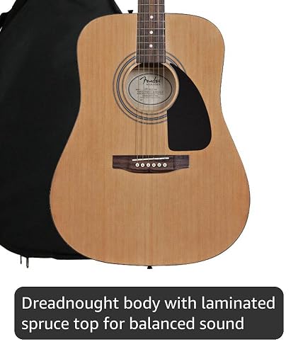 Amazon.com: Guitarra acústica Fender FA-100 Dreadnought, Natural